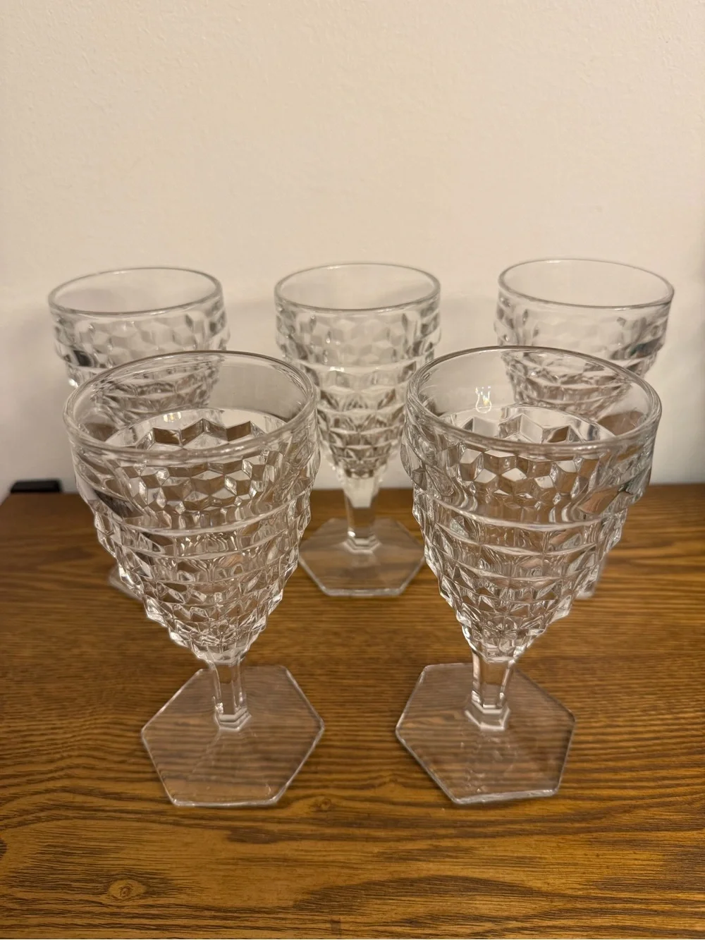 Vintage Fostoria American Clear Glass Water Goblets - Set of 5
